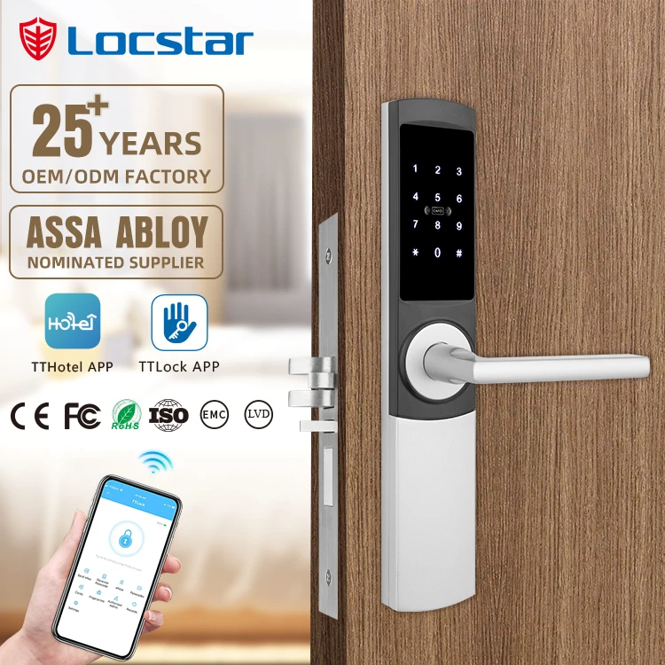 

Locstar Security Wireless RFID Card Code Touch Keypad Electronic Digital Door Mortise TTlock Hotel Smart Lock