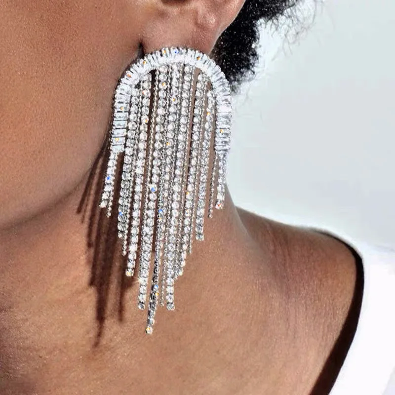 

Earrings women 2021 new fashion earrings Korean exaggerated long Tassel Earrings European and American personality net red tempe, Picture shows