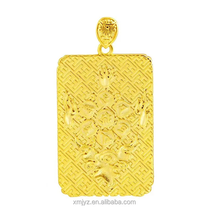 

Live Hot Sale Vietnam Placer Gold Domineering Men's Buddha Square Plate Maitreya Buddha Gold-Plated Necklace Pendant
