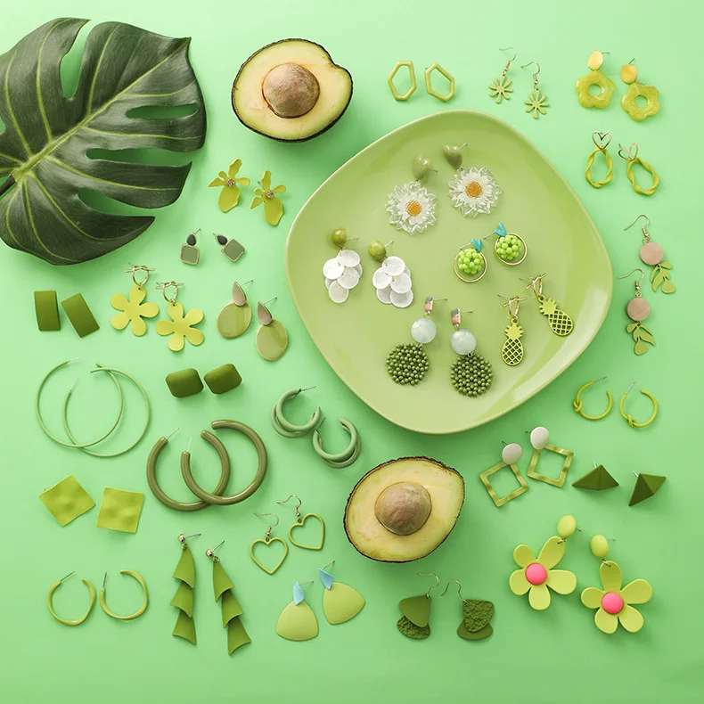

Amazon hot sell fashion popular avocado color earrings flowers retro sweet matcha green ins girl earrings for woman, As picture