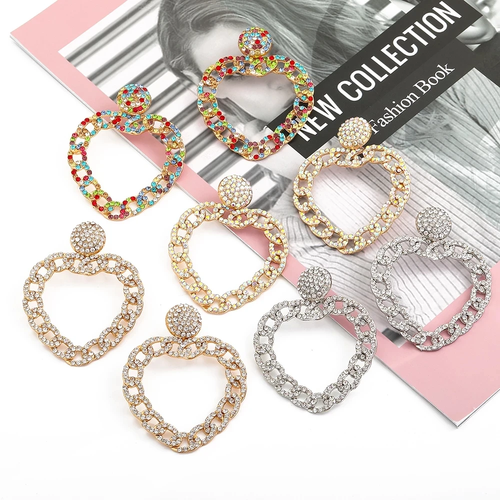 

Kaimei Handmade Statement Crystal Ear Rings Jewelry Accessories New Colorful Heart Hollow Rhinestone Drop Dangle Earrings, Many colors fyi