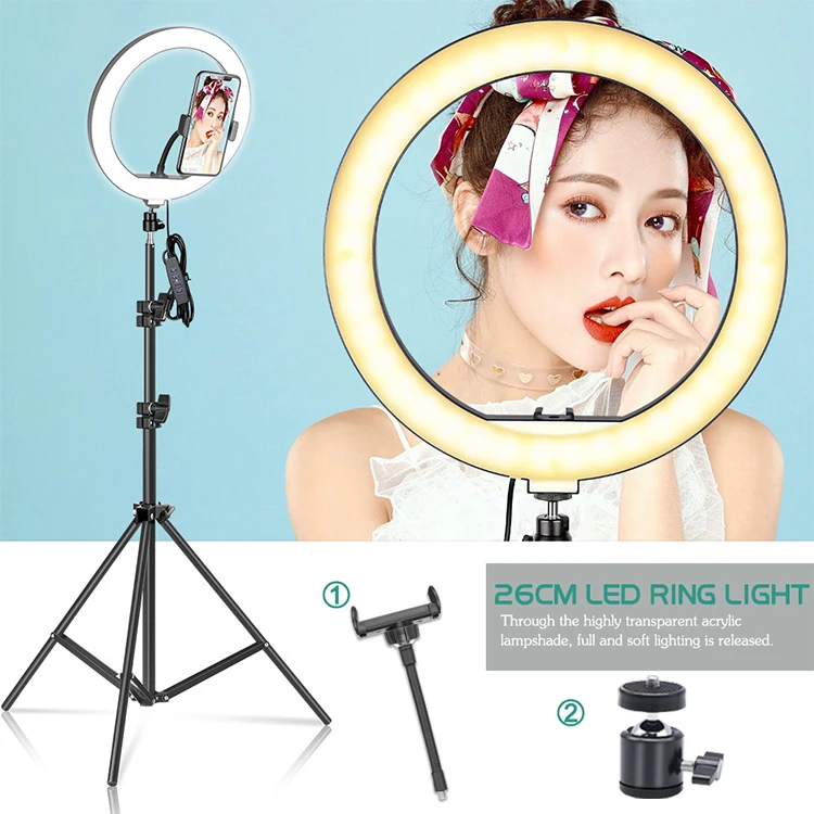 

Customized 10inch 26cm Selfie Extendable Dimmable Ringlight Beauty Makeup LED Circle 26 cm 10 inch Ring Light with Tripod Stand