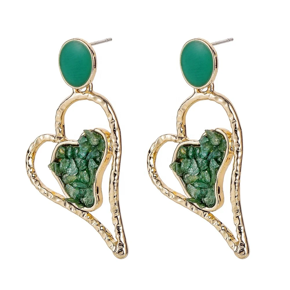 

Fashion european Heart Shaped Hollow Love Crushed Stone Oil earrings with stone drop