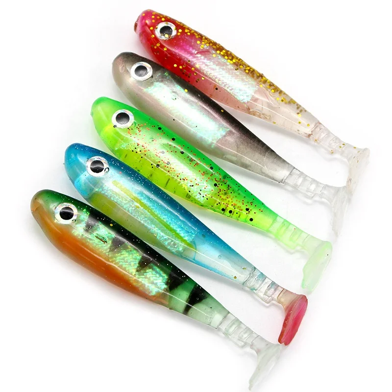 

OEM and On Stocks Freshwater Sea Fishing 6cm 9cm 12cm Rainbow Fish Lure Bass Contains Aluminum Foil Duck Web Tail Soft Bait, 5 color