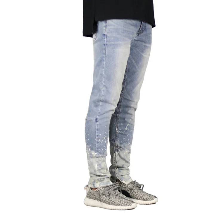 

2019 new Men Biker jeans Slim fit High street Color Fade Proof Slim pencil pants Whitening Feet zipper Large size pants, Picture color