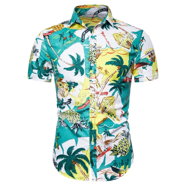 

Fashion Mens Hawaiian Shirt Male Casual Printed Beach Aloha Shirts Short Sleeve Plus Size Camisa Hawaiana Hombre