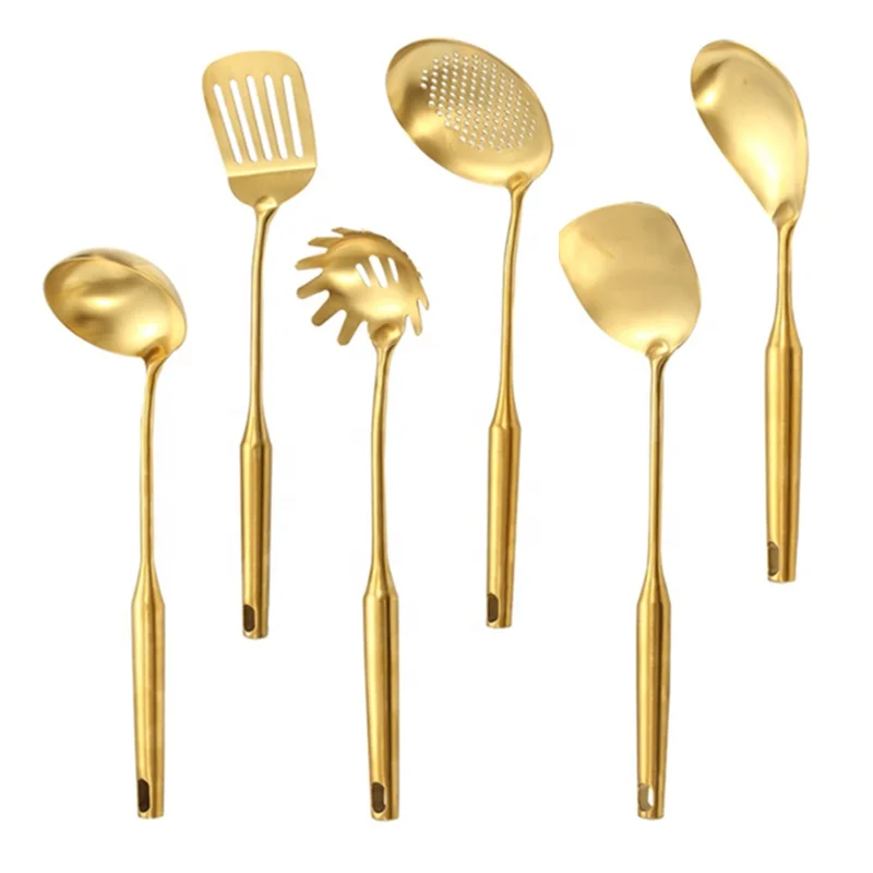 

Hot sale kitchenware 6pcs stainless steel cooking tools Gold kitchen utensils set