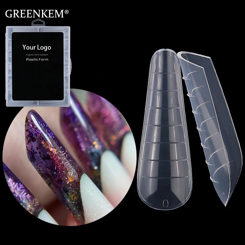 

GREENKEM Private Label 120Pcs Box Soft Gel Nail Extension Tips Mold False Acrylic Mould Quick Building Tip Dual Forms Tips