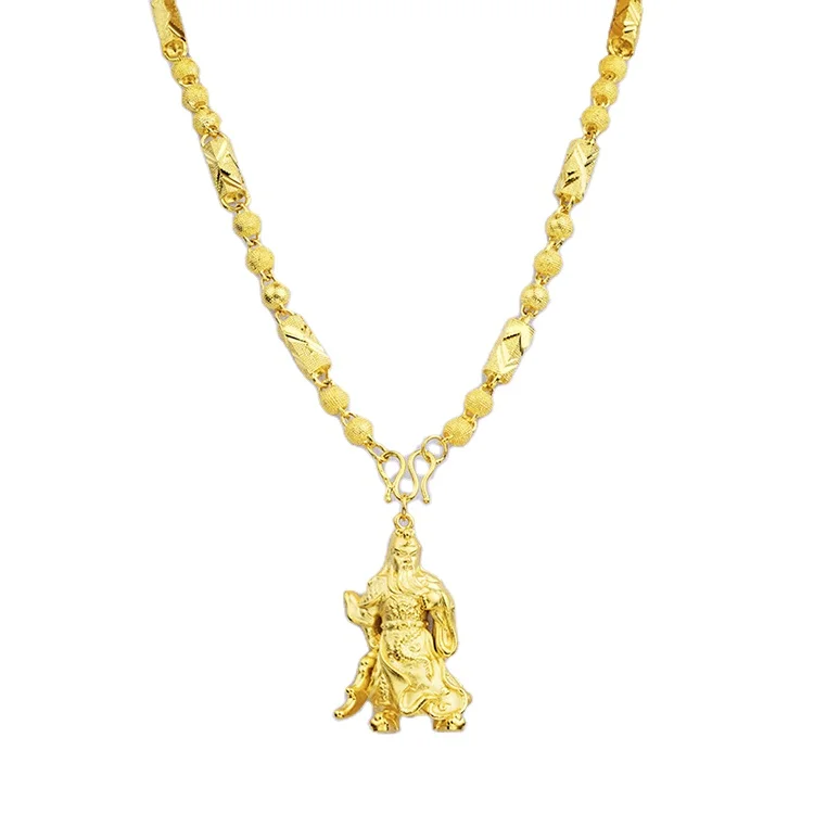

Custom Domineering Men 3D Hollow Guan Pendant Gold Plated Necklace
