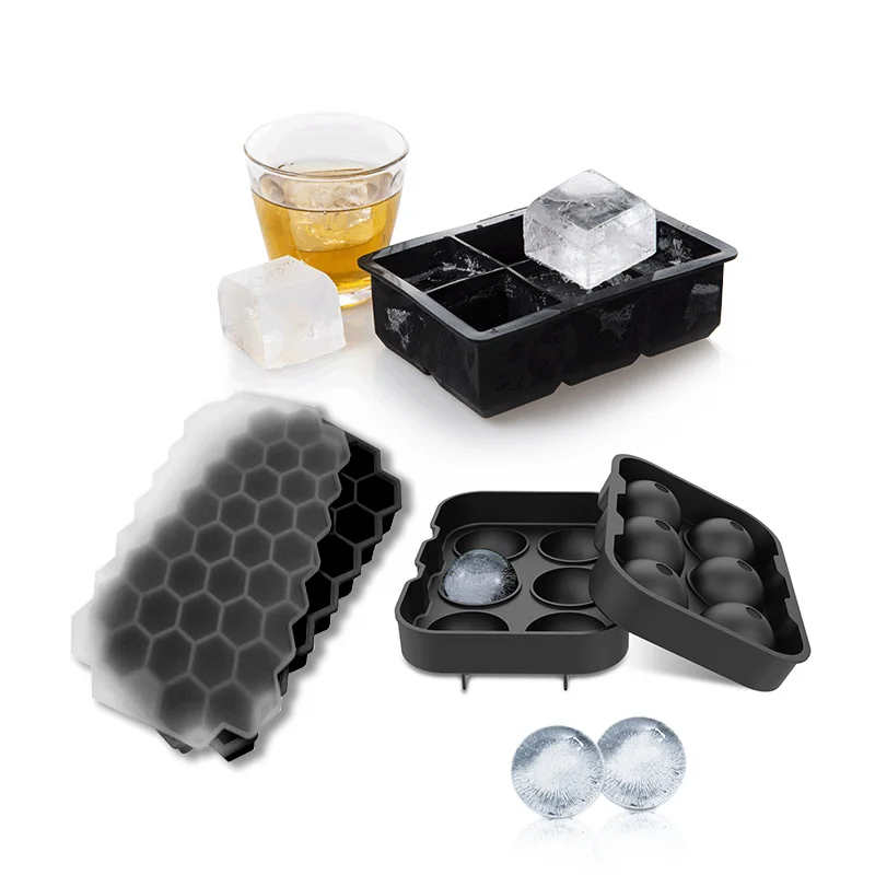 

Reusable 6 37 hole 3 pack set whiskey ice molds ball with lid container sphere Silicon Mold Making Ice Cube Tray