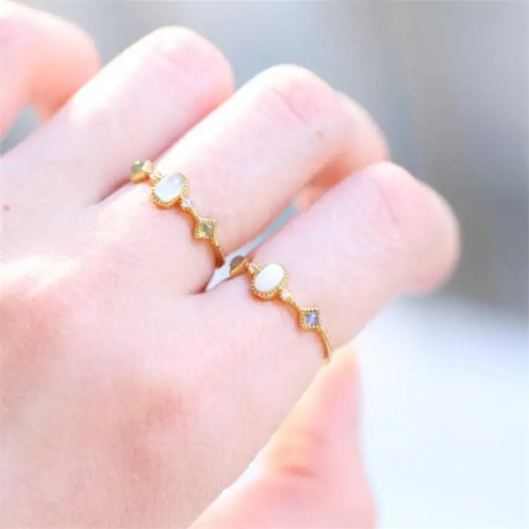 

New Design Bohemian 925 Sterling Silver Stone Natural Stone Ring, Gold