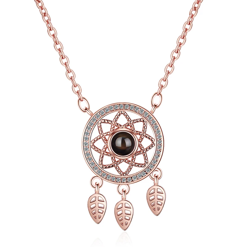 

Fashion Rose Gold Dream Catcher Pendant Necklace 100 Languages I Love You Projection Pendant Necklace (KNK5113), Same as the picture