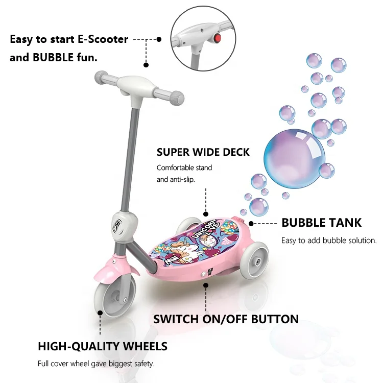 
Cheap CE Certificate 3 Wheels Dual Motor Electric Bubble Function Scooter For Kids 
