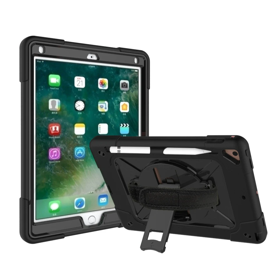 

For iPad Air 2 / Pro 9.7 inch/9.7 2017 5th Gen/ 9.7 2018 6th Gen Case with Pencil Holder Stand + Hand+Shoulder Strap Tablet