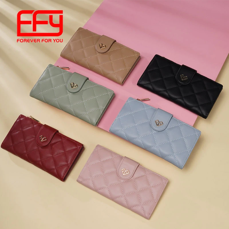 

FFY 2021 Hotsale diamond design pu leather wallets carteras long women wallet with heart logo, Black ,red .blue .green ,beige .pink