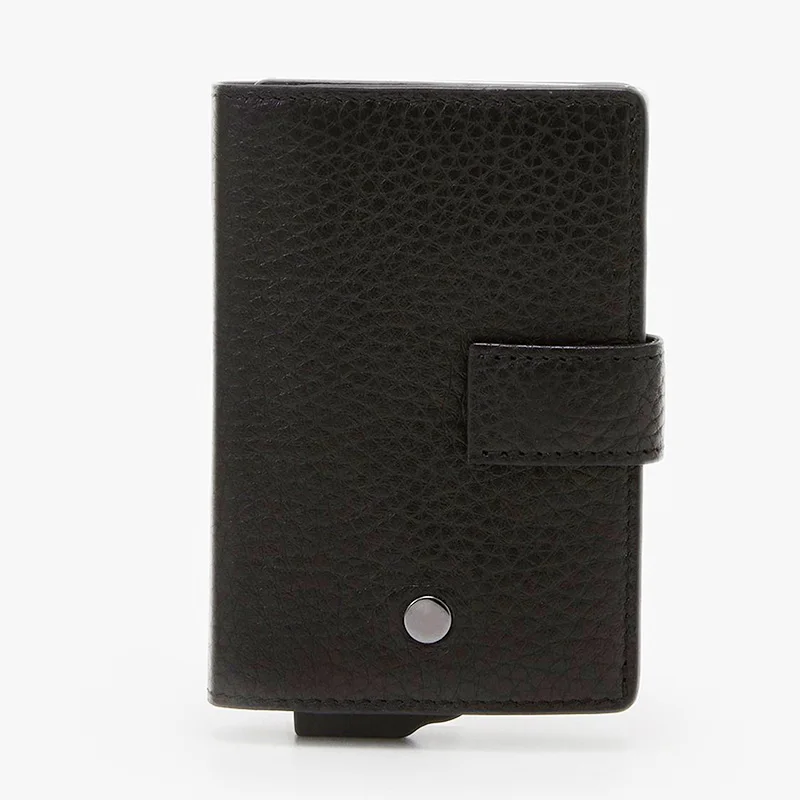 

New Gift Minimalist Customized Men's Pop up OEM Aluminum Wallets Genuine leather Slim Rfid Wallet Credit Card Holder, Can be customized