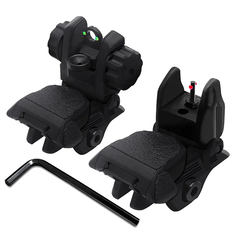 

Tactical Low Profile Flip Up Front Rear Fiber Sight Set Rapid Transition Folding AR 15 Pop up Sights, Black