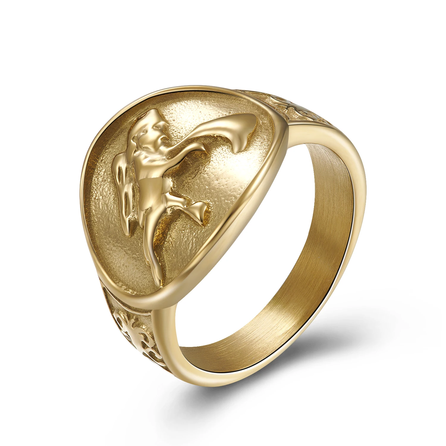 

Custom Jewelry Stainless Steel Signet Ring Gold Plated Angel Ring, Gold color