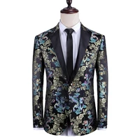 

Wholesale fashion casual men embroidered Chinese dragon style pattern large size slim suit 2 pieces