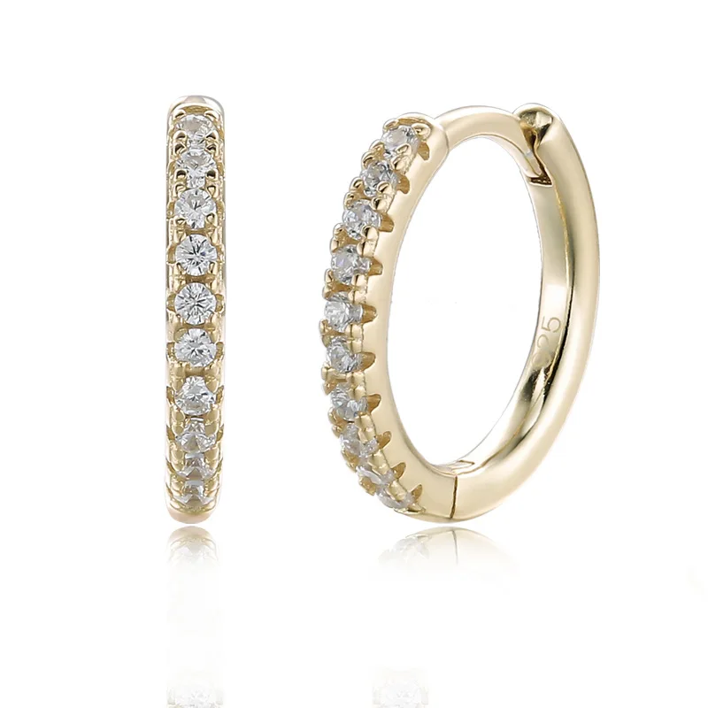 

fashion 18k gold round earring s925 silver cubic zircon hoop huggie earrings
