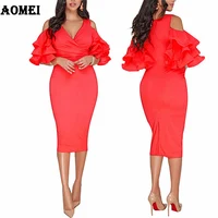 

Slim Bodycon Sexy Split Ruffled Tight Bandage Office Lady Career Dress