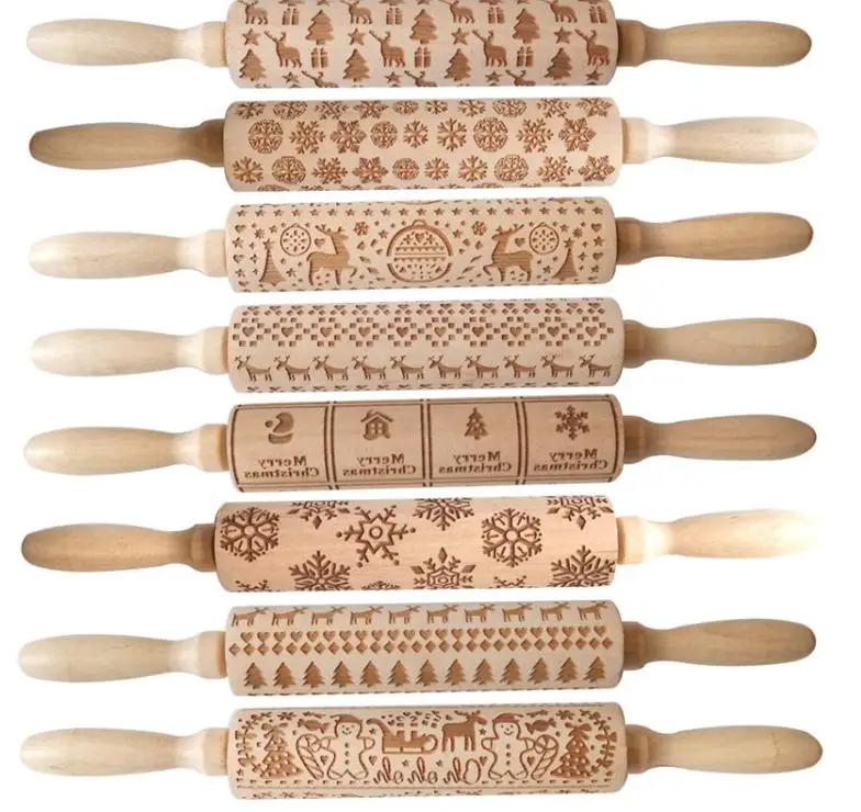 

Christmas Wooden Rolling Pins Christmas Beech Wooden Embossing Baking Rolling Pin Kitchen Rolling Pin