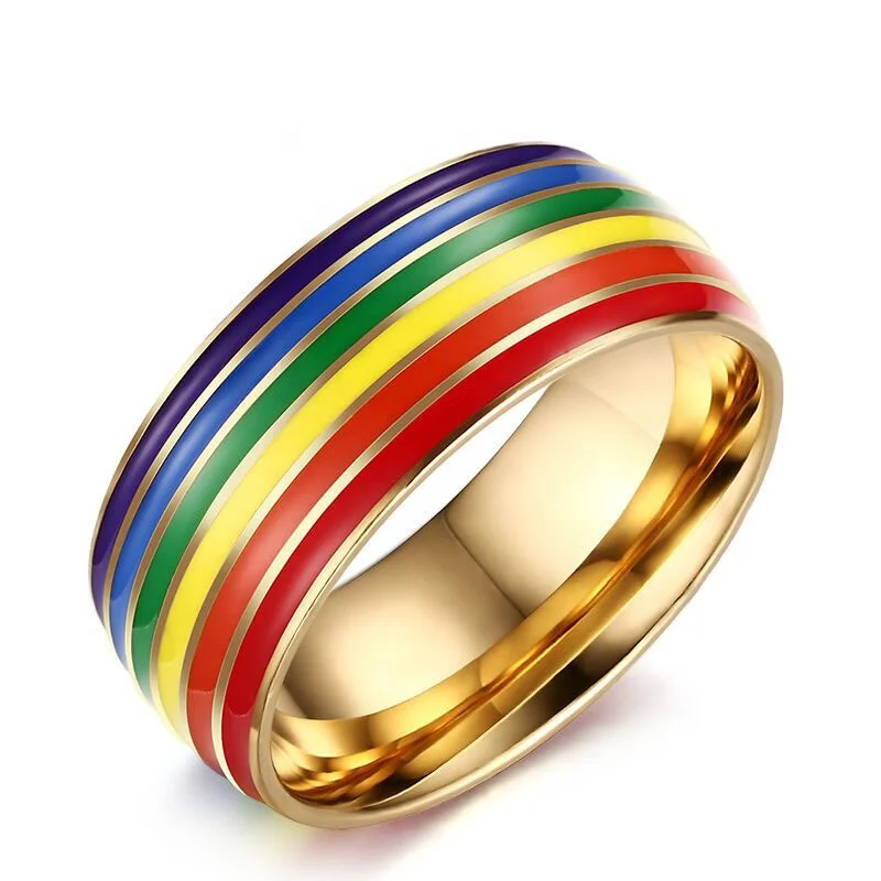 

Hot Selling Fashion Europe And America Style Jewelry Gay Ring 316L Stainless Steel Trend Rainbow Rings, Gold