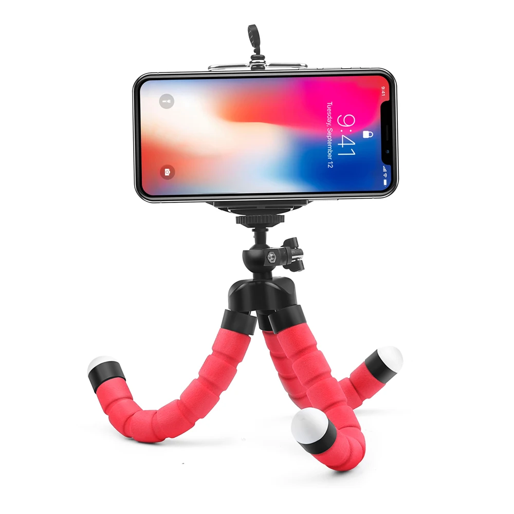 

Flexible Adjustable Desk Cellphone Holder Mobile Phone Tripod Holders Stand for Motorcycle Phone Camera Selfie Monopod Support, Black+red+silver