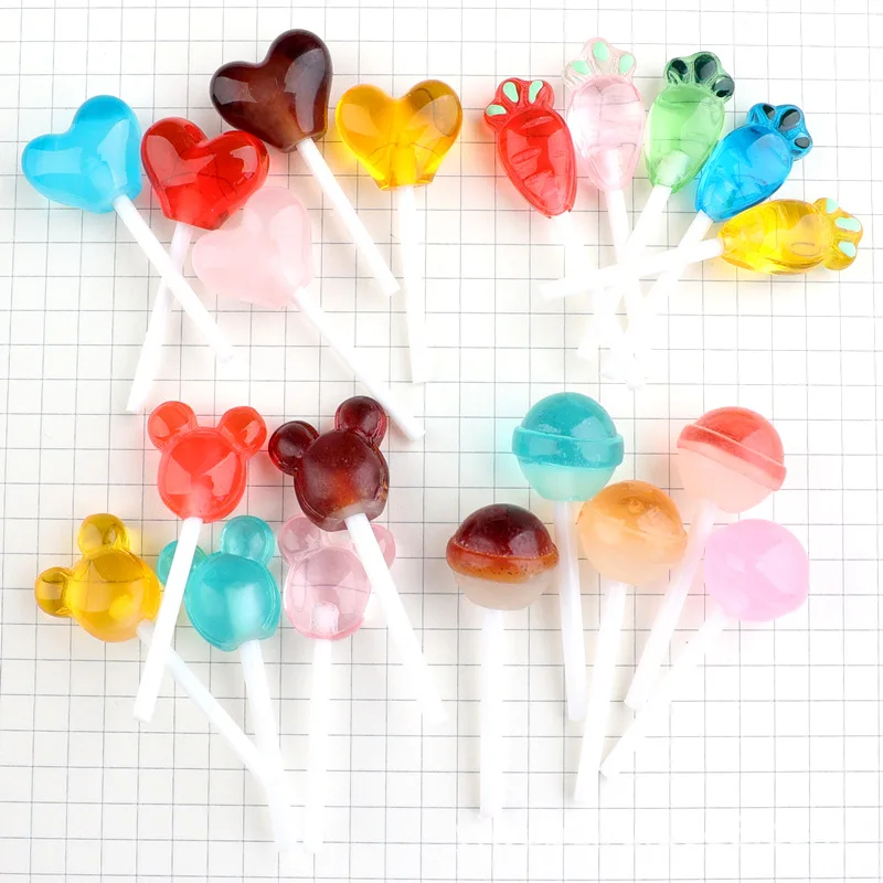 

lovely 3d miniature carrot round heart lollipop sugar loaf resin cabochon charms with stick