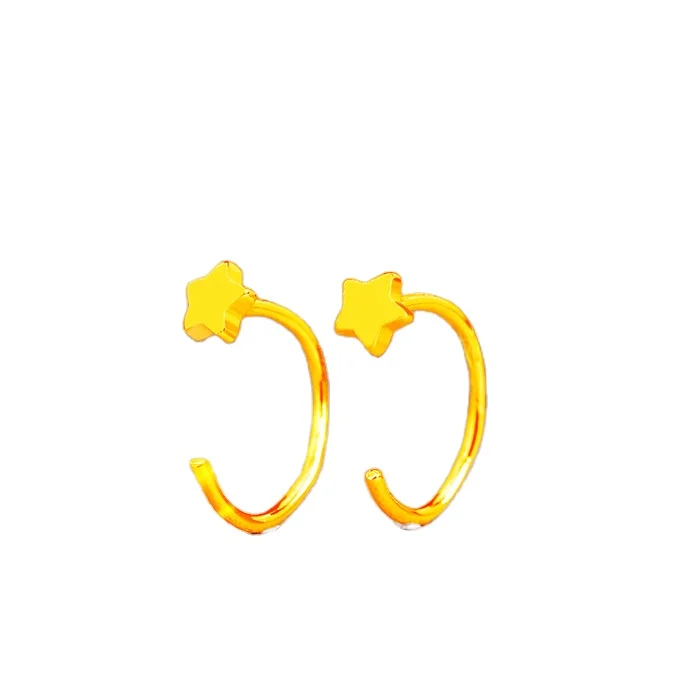 

Certified 999 Pure Gold Hand-Brushed Five-Pointed Star Pure Gold Stud Earrings Semicircle Earrings Women