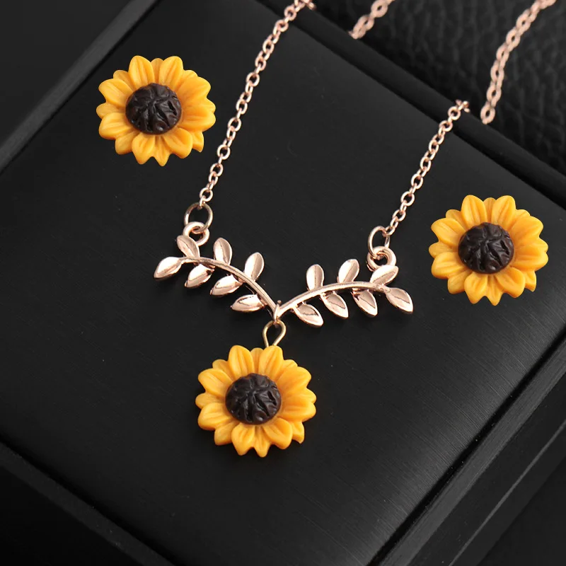 

Fashion Jewelry Sets Necklace Earring Leaf Shape Necklace Sunflower Pendant Necklace, Silver;gold;rose gold