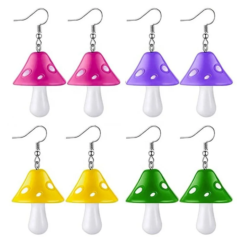 

2021 Trendy New Fashion Dangle Earring For Women Colorful Resin Mushroom Charm Christmas Jewelry