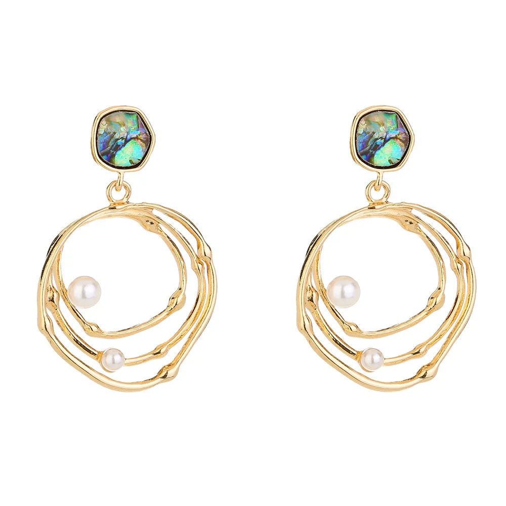

Europe And America New Fashion Design Natural Abalone Shell Pearl Gold Plated Earrings For Women