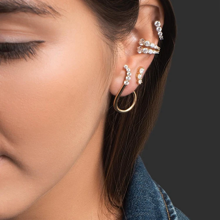 

Wholesale CZ Diamond Simple Ear Cuffs 18K gold plated non pierced ear clip earrings for women, Gold/silver