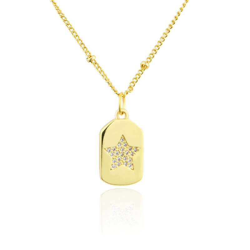 

Light Luxury Golden Small Square Brand Zircon Star Pendant Necklace Exquisite Fashion Jewelry Gift For Woman, Gold color