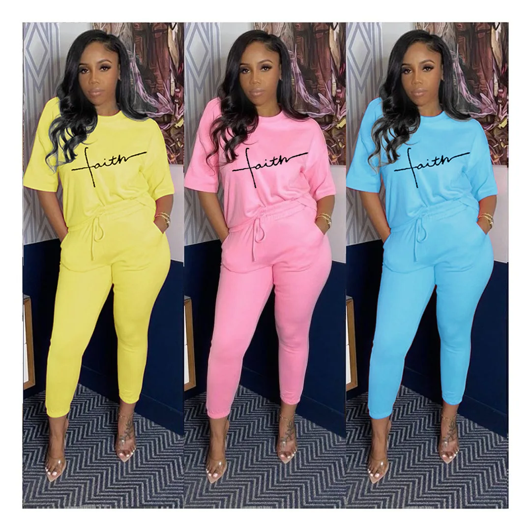 

custom logo Tracksuit Women Faith Printed Sports Sweatshirt Pant Set training wear sweat suits womens tracksuits 2 piece set, Customized color