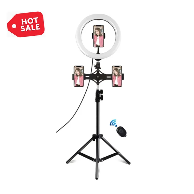 

New PULUZ 10.2 inch Ring Led Light 3 Phone Clamp Vlogging Equipment Tiktok Photographic Lighting With 1.1m Tripod Stand