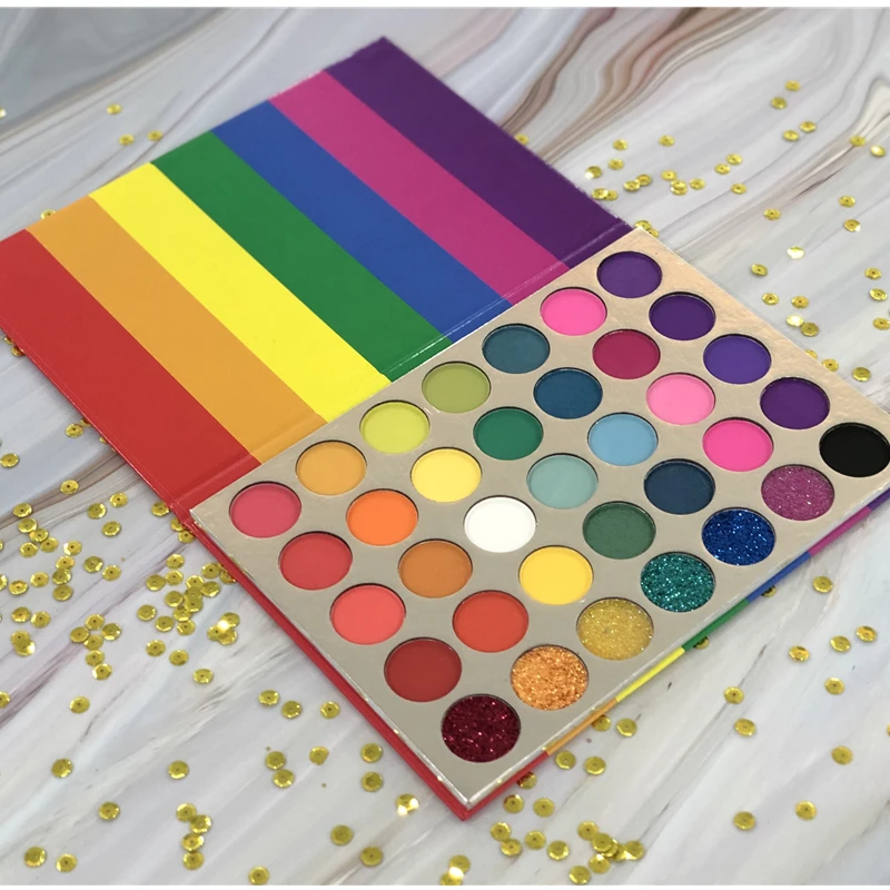 

Custom Your Logo 35 Colors Cosmetics Makeup Rainbow Color High Pigment Eyeshadow Pressed Glitter Rainbow Eyeshadow Palette