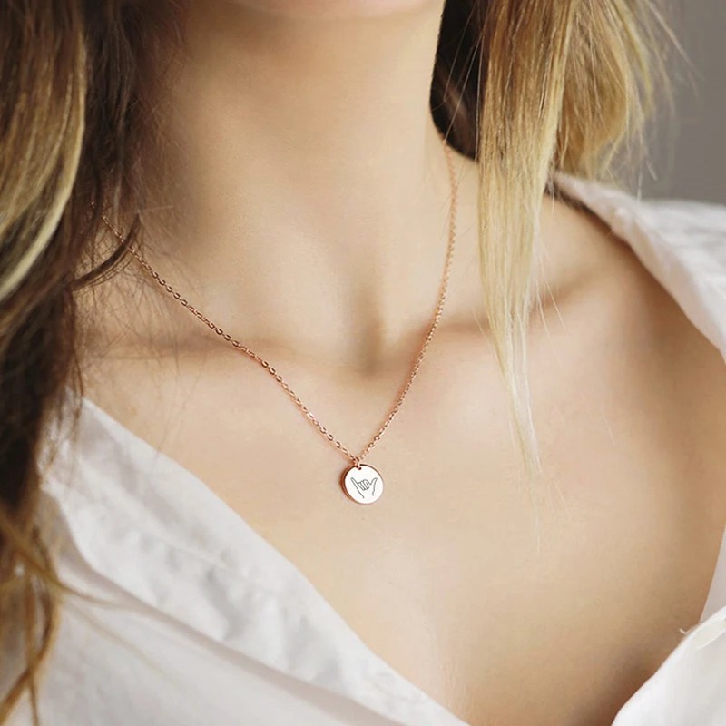 

14K Gold Silver Rose Gold Plated 9mm Disc Charm Engraved Custom Necklaces Stainless Steel Necklaces Customized Gesture Jewelry