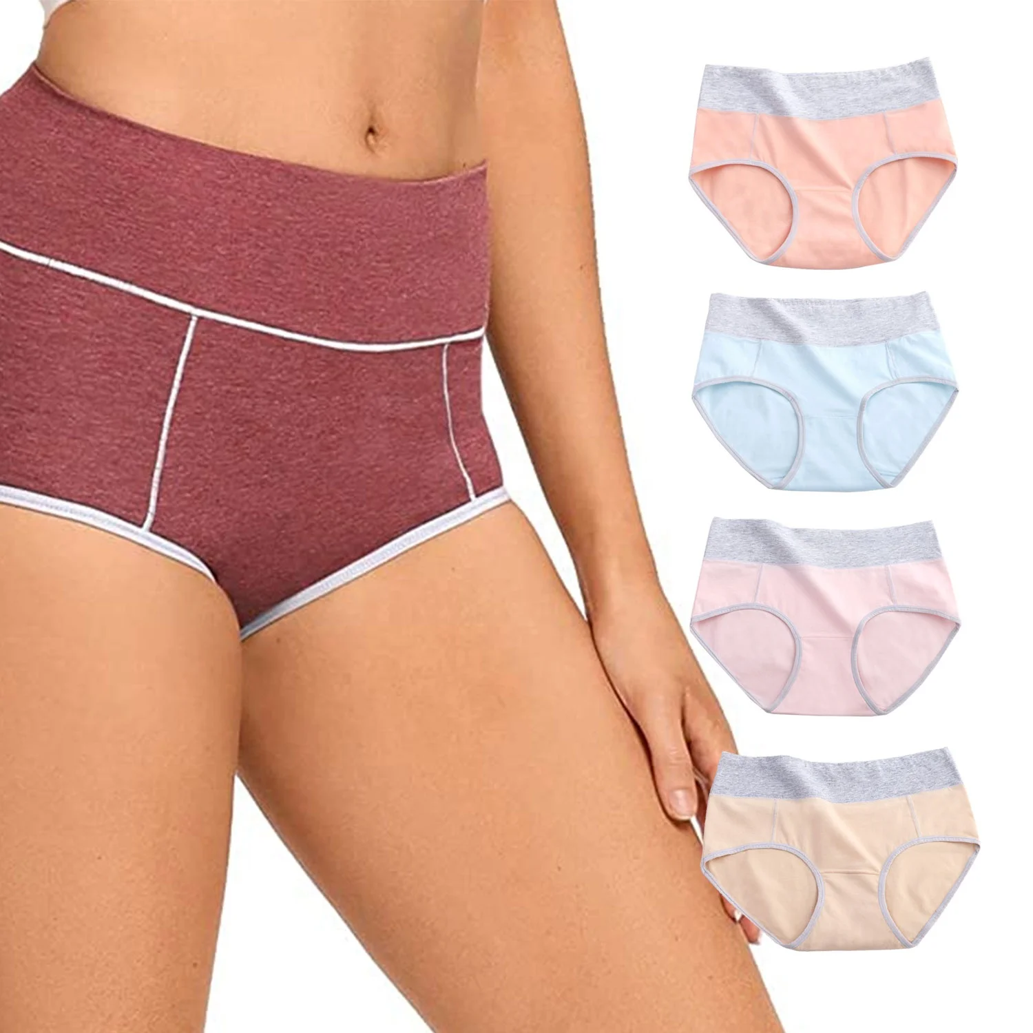 

Women's Cotton Underwear High Waist Stretch Briefs Soft Underpants Breathable Ladies Panties, Picture shows