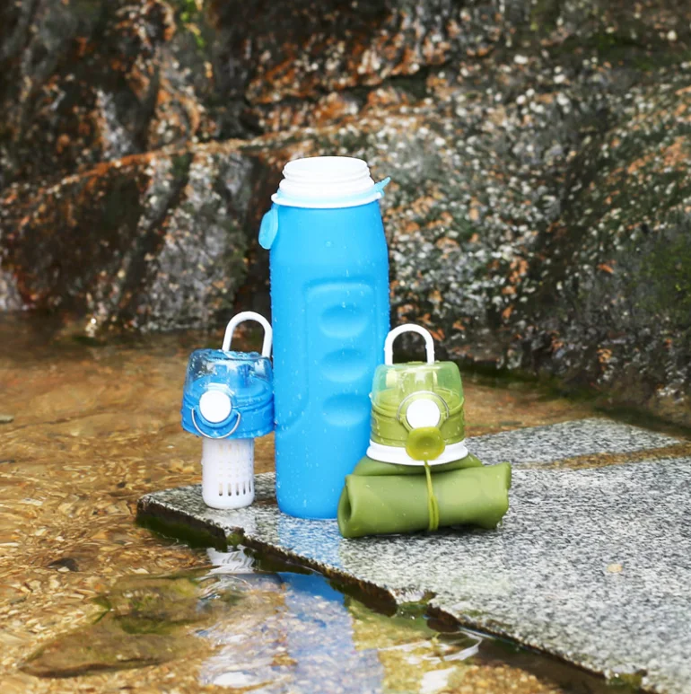 

Myteck Nice Outdoor Camping Hiking Water Bottle with UF Filter Carbon Handle Direct Drinking From Mountain Stream 33OZ 1L