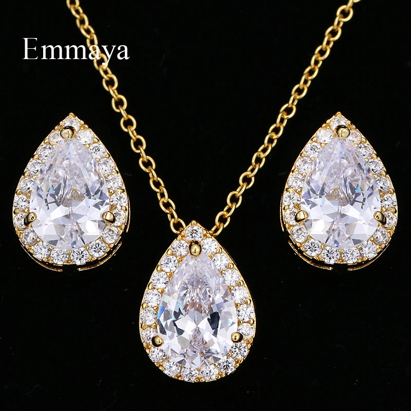 

EMMAYA Gold Jewelry Sets Water Drop Cubic Zirconia CZ Stone Fashion Women Cheap Earrings Necklaces