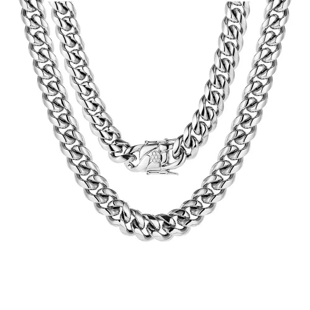 

Stainless steel Cuban chain titanium steel encryption colorless silver necklace