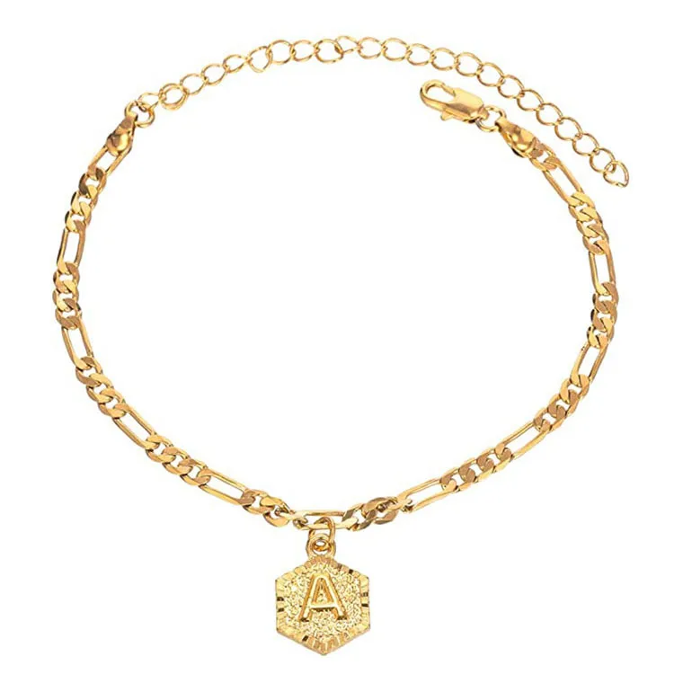 

2020 women ankle chain Initial Cuban Link Anklet With Letters Gold Plated Foot Chain Jewelry for women