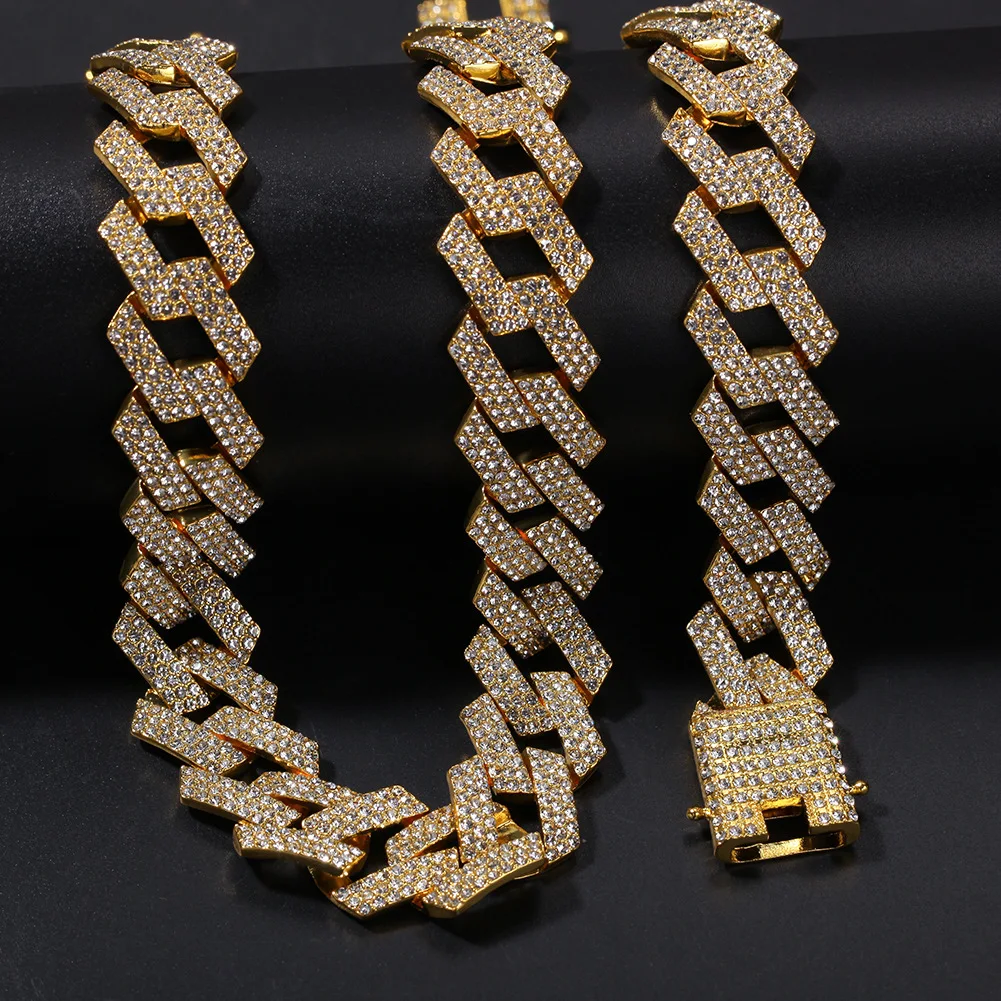 

free shipping Men's Miami Cuban Link Chain Real 18k Gold Over Stainless Steel Icy Necklace 18 inch