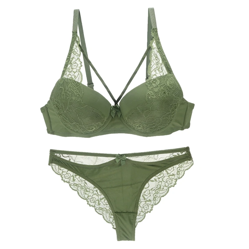 2019 Big Size Strappy Bra & Brief Sets Lace Push Up Bra Women Sexy Lace Plus Size Bra And Panty Sets