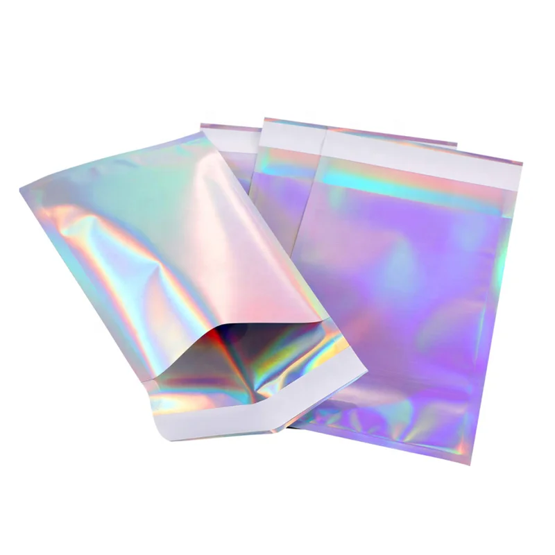 

Ornament Colorful Eco-friendly Mailing Bags Laser Custom Jolly Smacker Holographic Aluminum Plating Film Packaging Bags