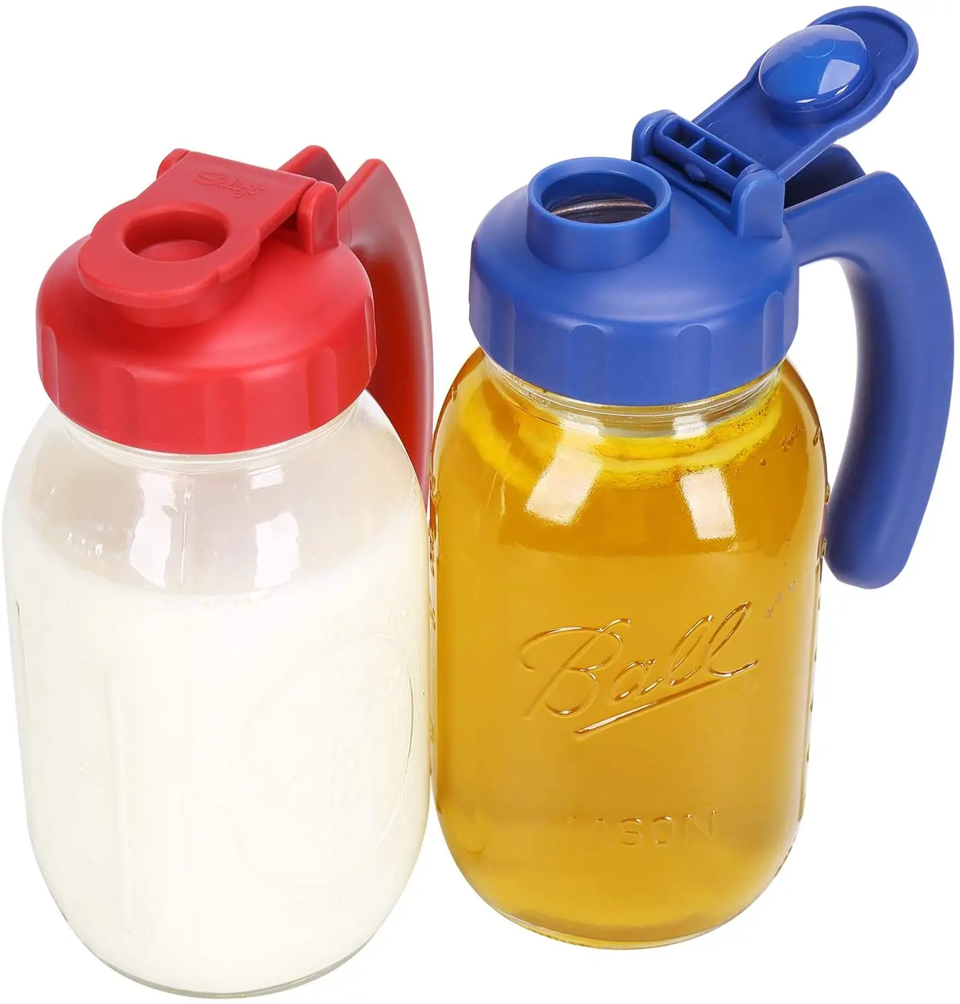 

Airtight & Leak-proof Seal Easy Pouring Spout Regular Mouth Mason Jar Lids with Handle, Clear