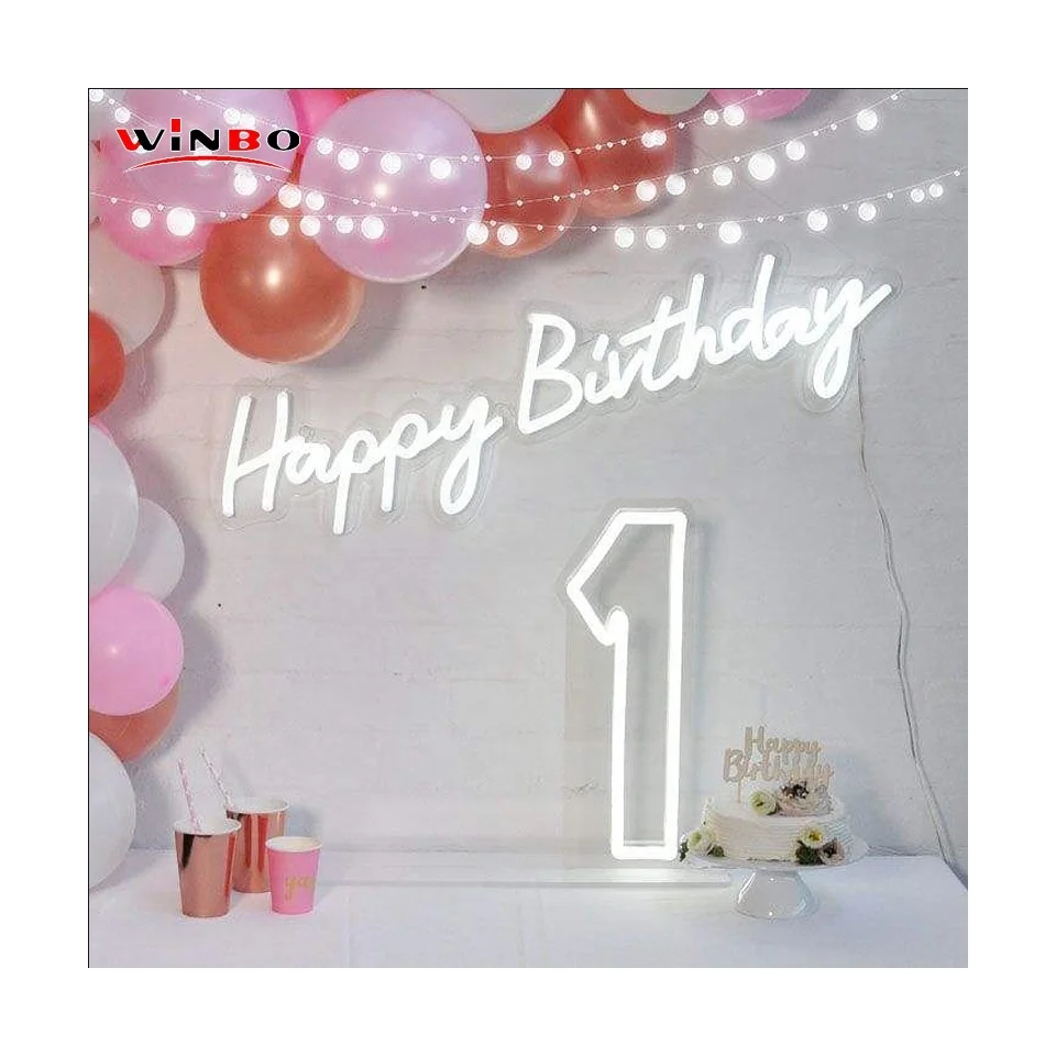 Winbo Manufacturer Custom Happy Birthday Neon Sign for Party Home Wedding Decor Neon Light Sign Light up Sign Custom Neon Sign