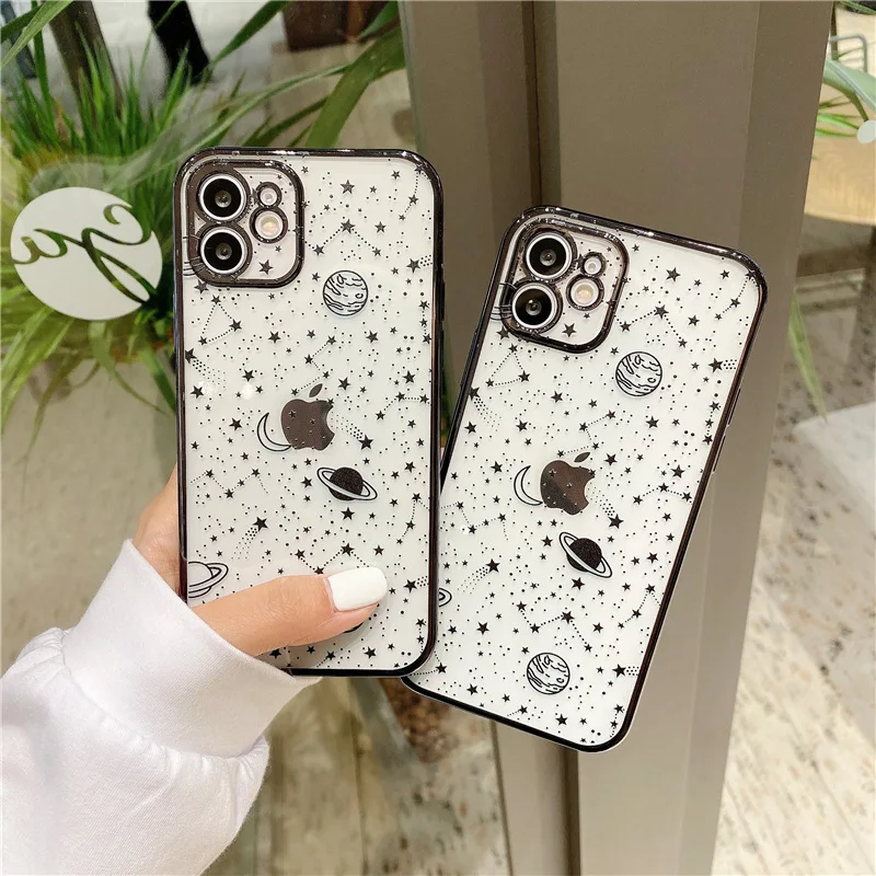 

Transparent Starry Sky Phone Case For iPhone 11 12 Pro Max X 7 8 Plus XR XS Max 11 Plating Back Cover Coque